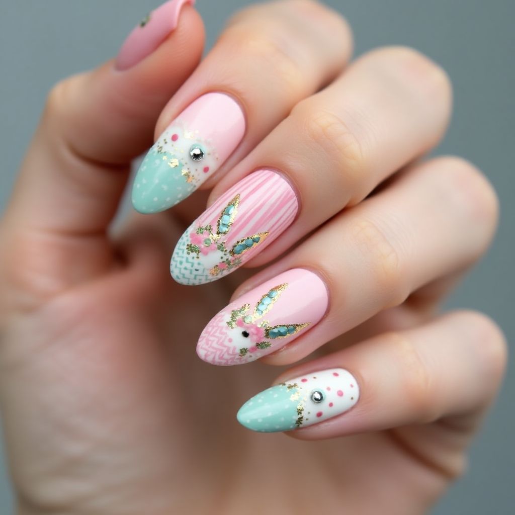 Easter Almond Nail Design