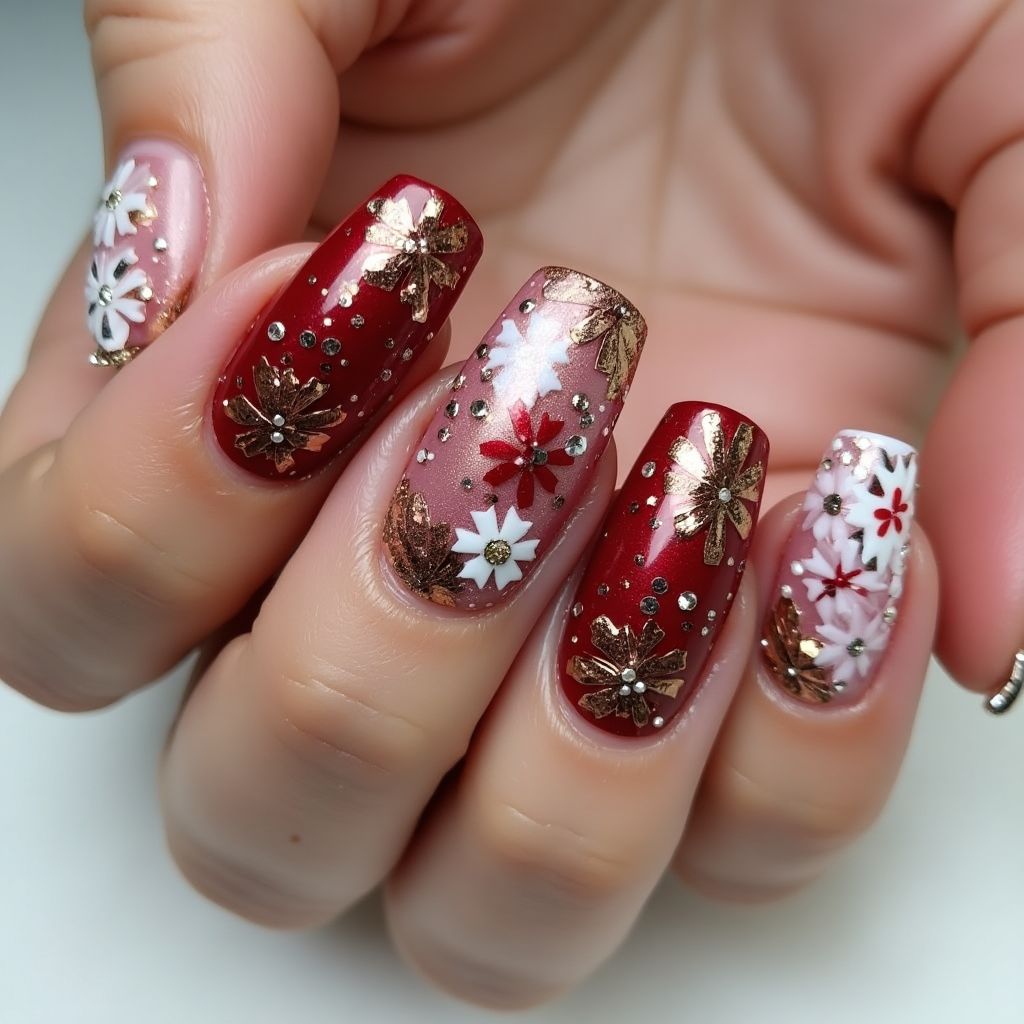 Holiday Coffin Nail Design