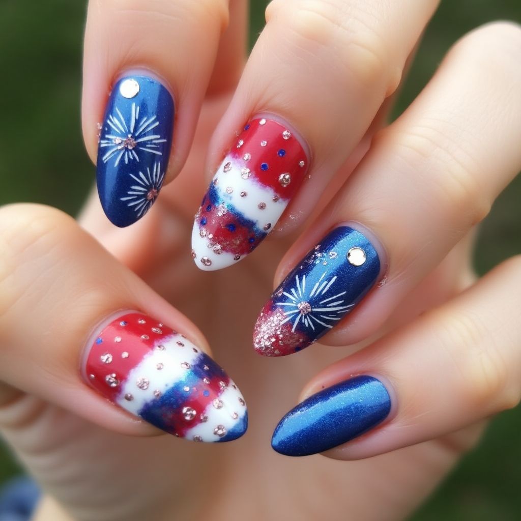 4th Of July Almond Nail Design