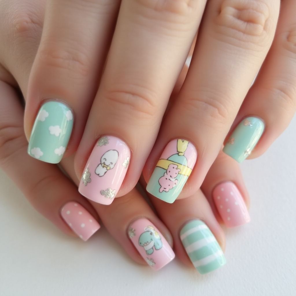 Baby Shower Square Nail Design