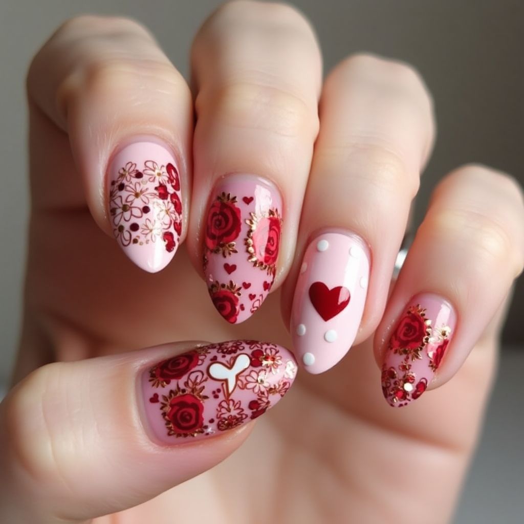 Valentine's Day Almond Nail Design