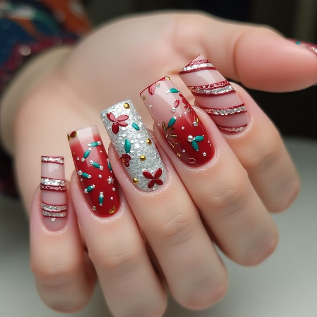 Holiday Square Nail Design