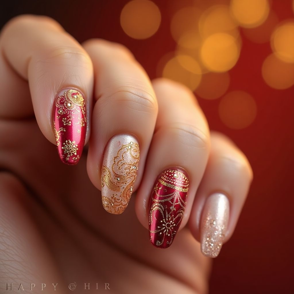 Diwali Stiletto Nail Design