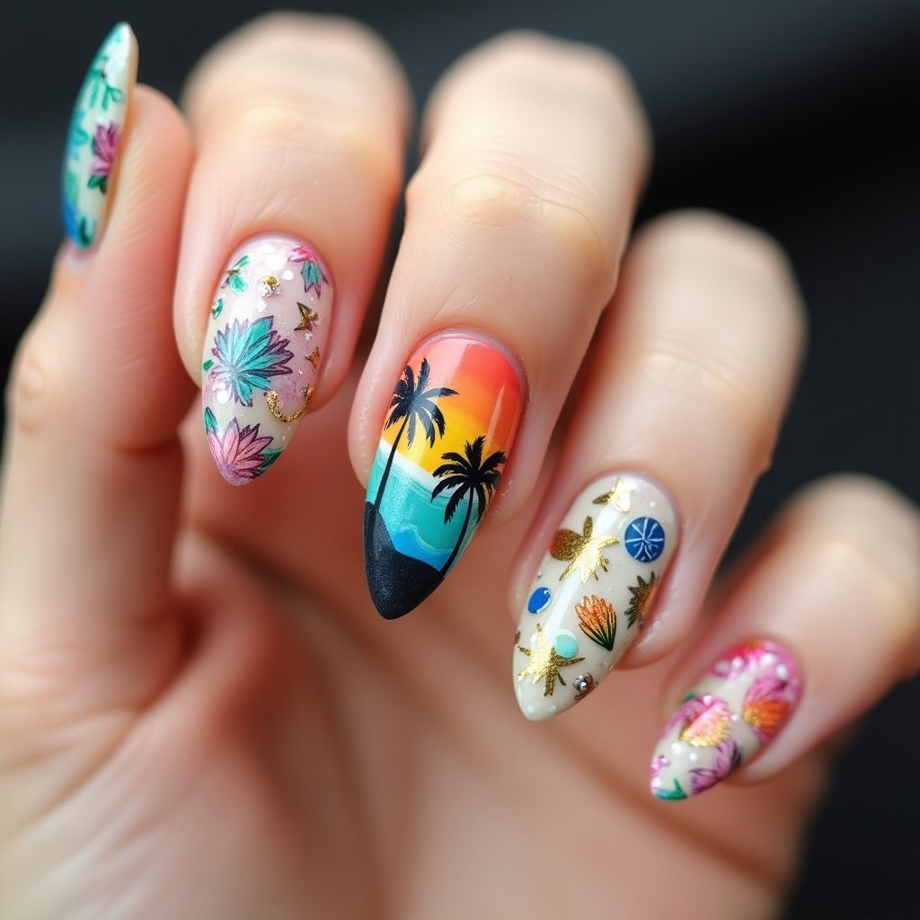 Vacation Almond Nail Design