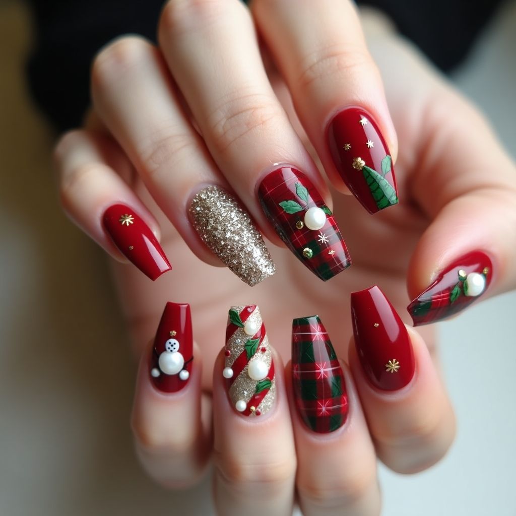 Christmas Coffin Nail Design