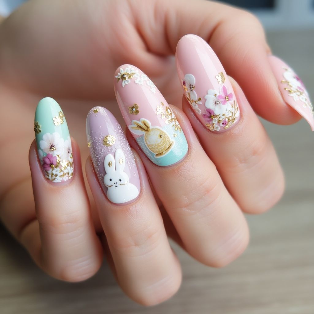 Easter Coffin Nail Design