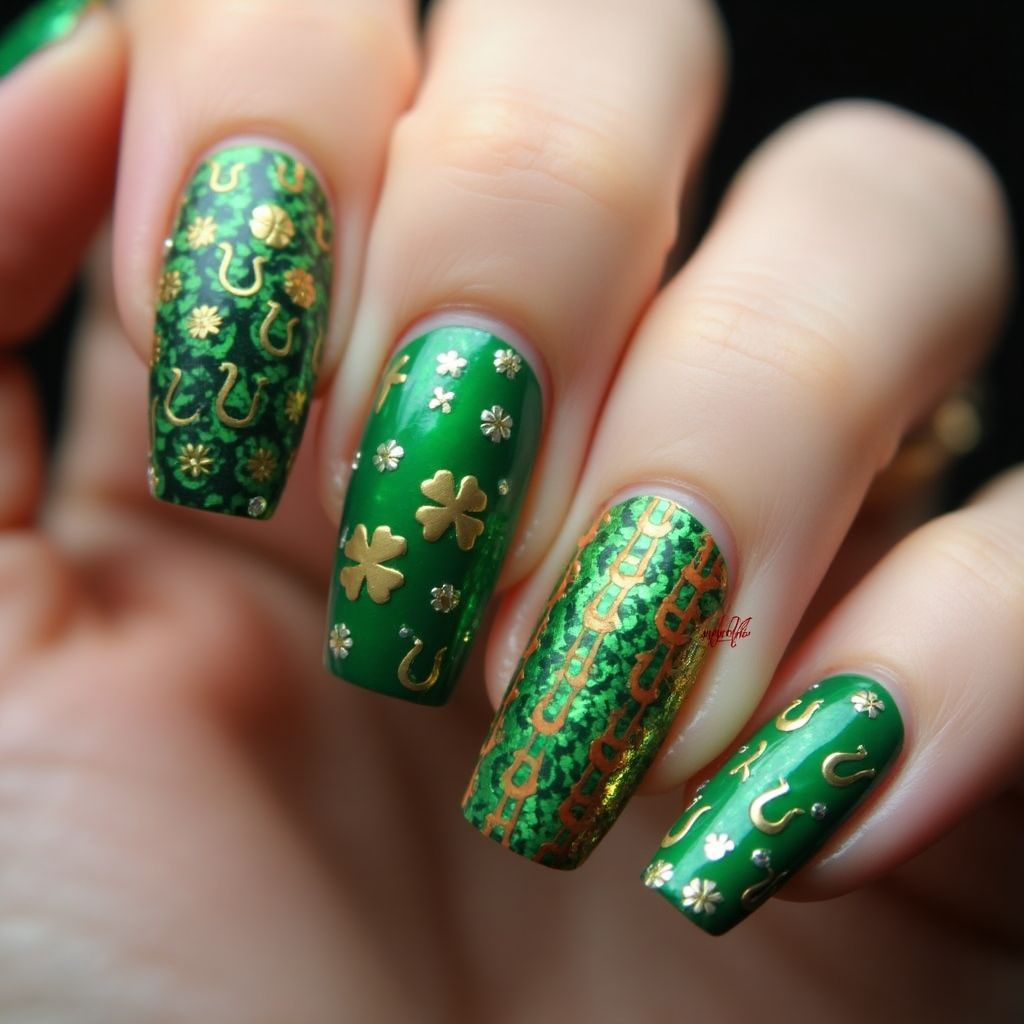 St patrick's day Coffin Nail Design