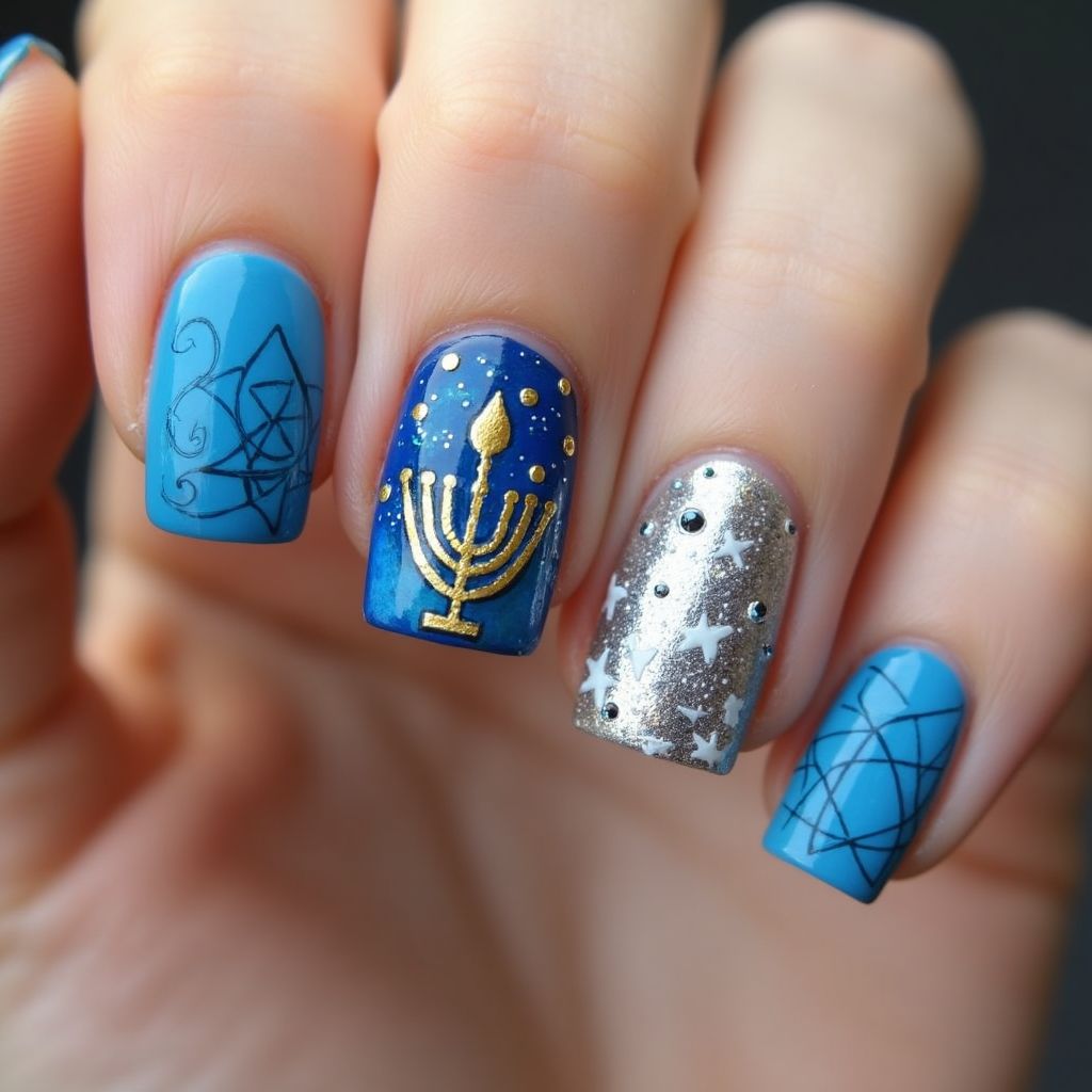 Hanukkah Square Nail Design