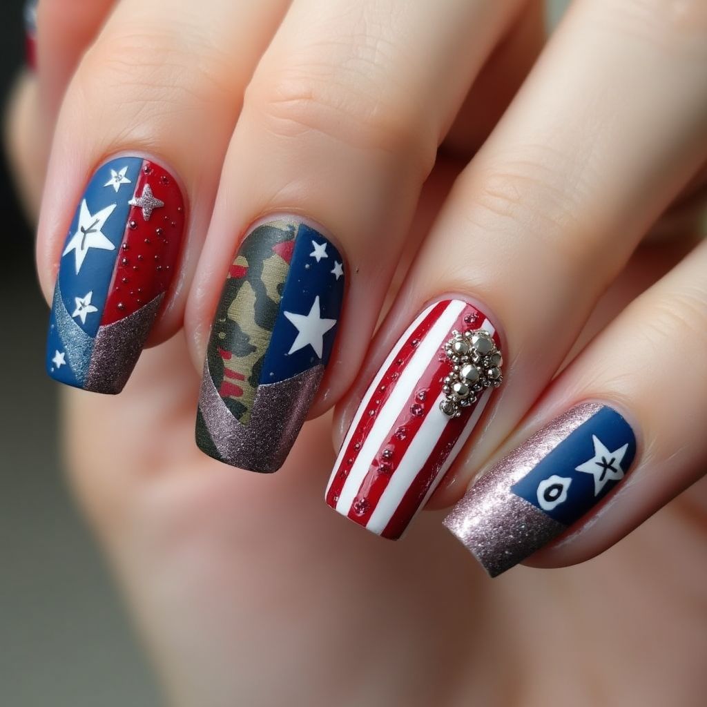 Memorial Day Coffin Nail Design