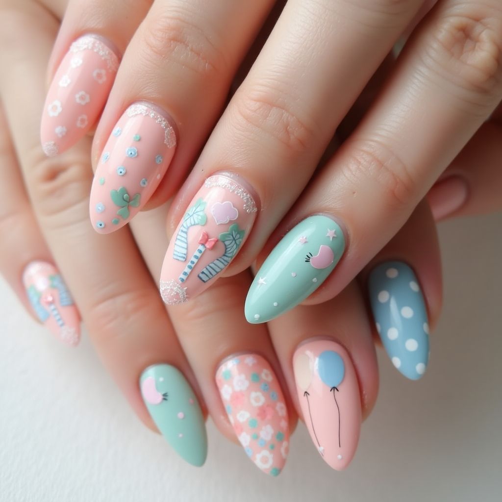 Baby Shower Coffin Nail Design