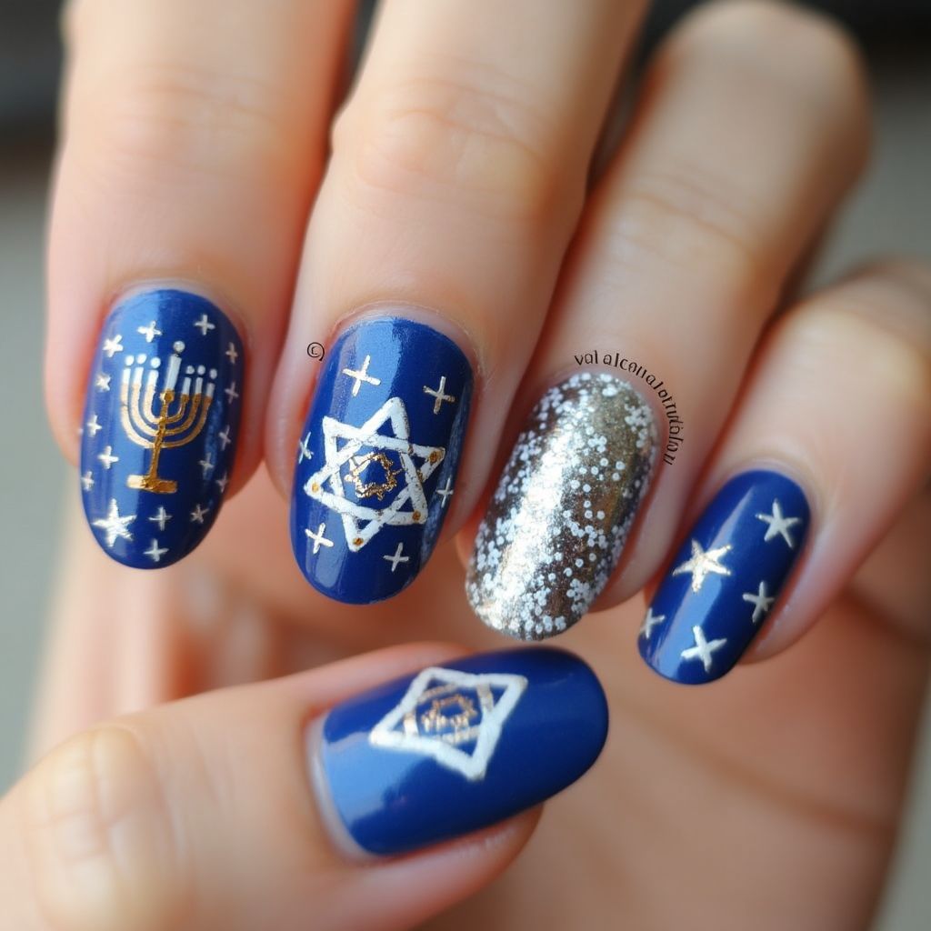 Hanukkah Round Nail Design