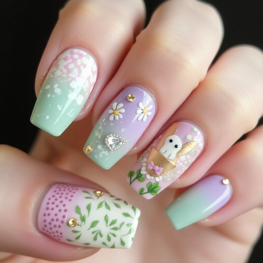 Easter Coffin Nail Design