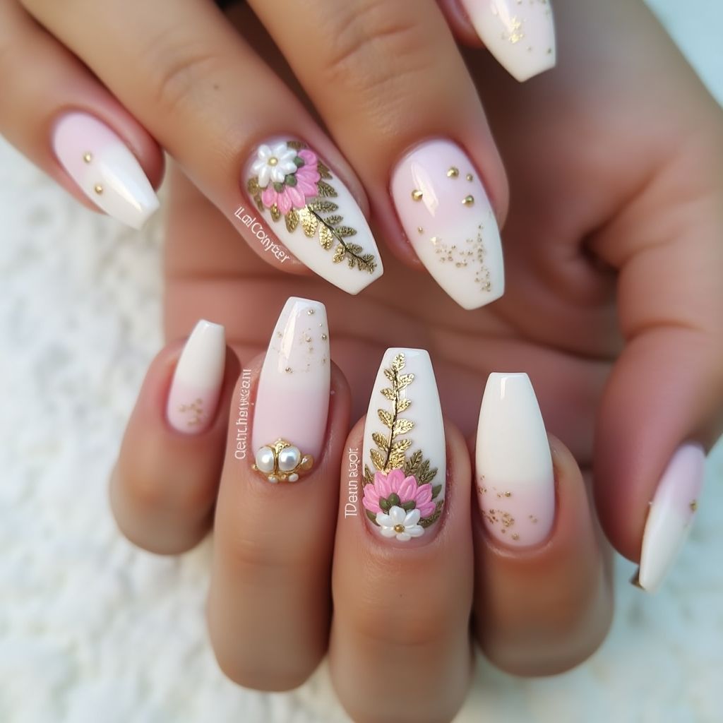 Bridal Shower Coffin Nail Design