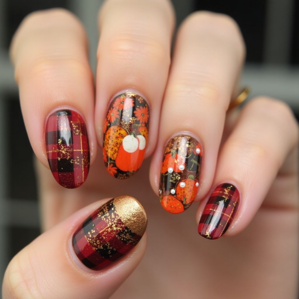 Thanksgiving Round Nail Design