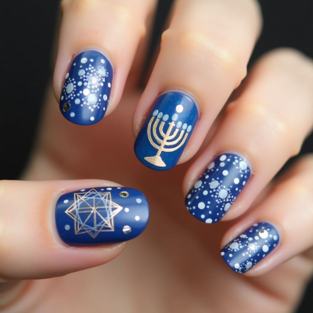 Hanukkah Round Nail Design