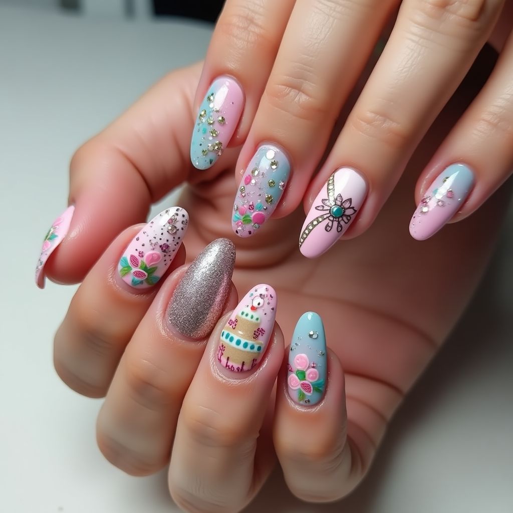 Birthday Coffin Nail Design