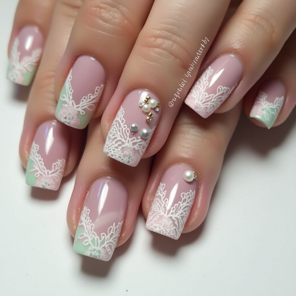 Bridal shower Square Nail Design