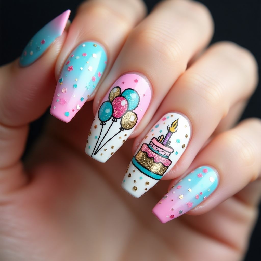 Birthday Coffin Nail Design