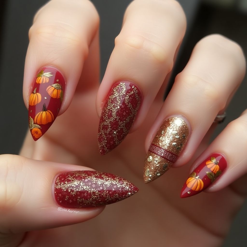 Thanksgiving Stiletto Nail Design