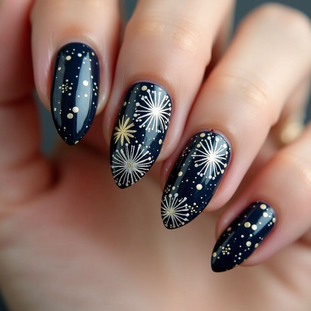 New Year Almond Nail Design