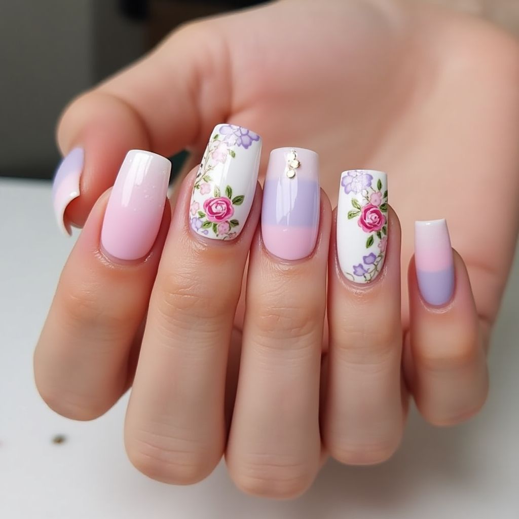 Mother's Day Square Nail Design