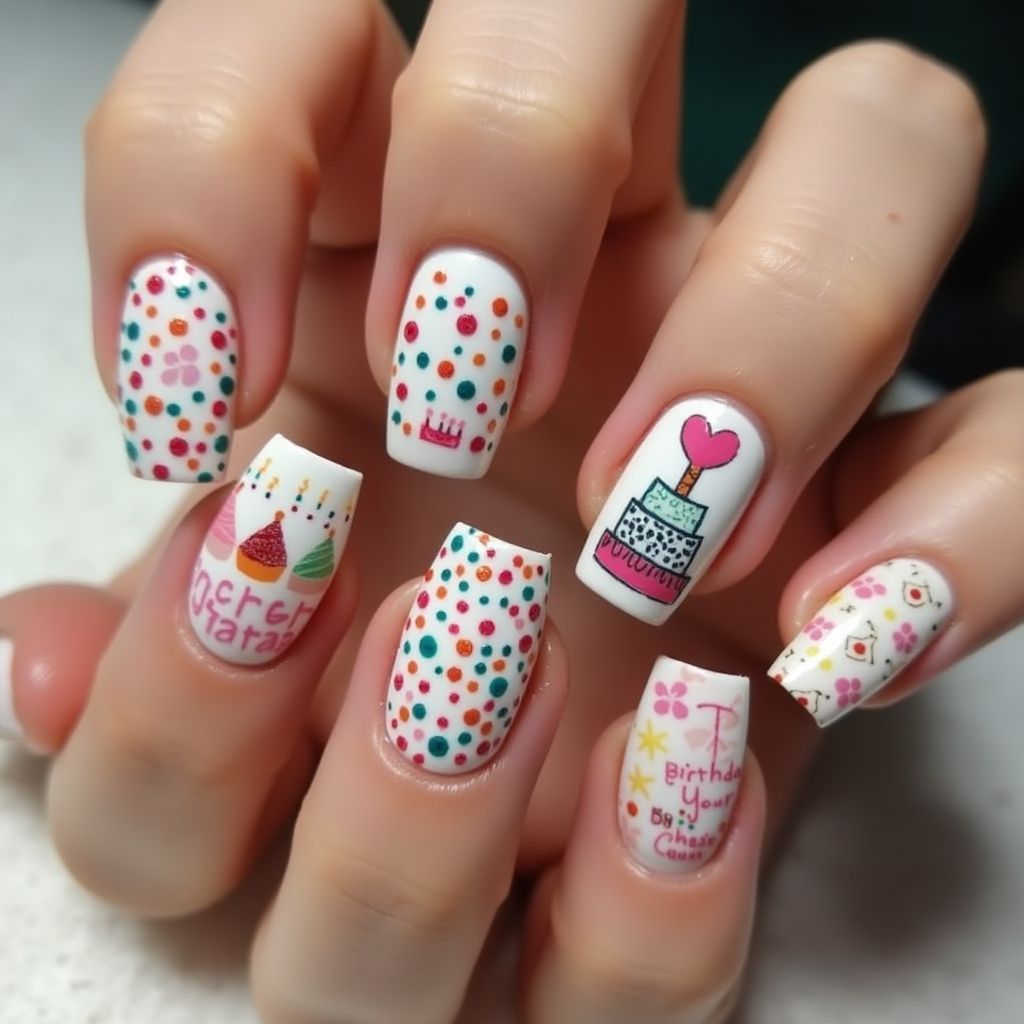 Birthday Square Nail Design