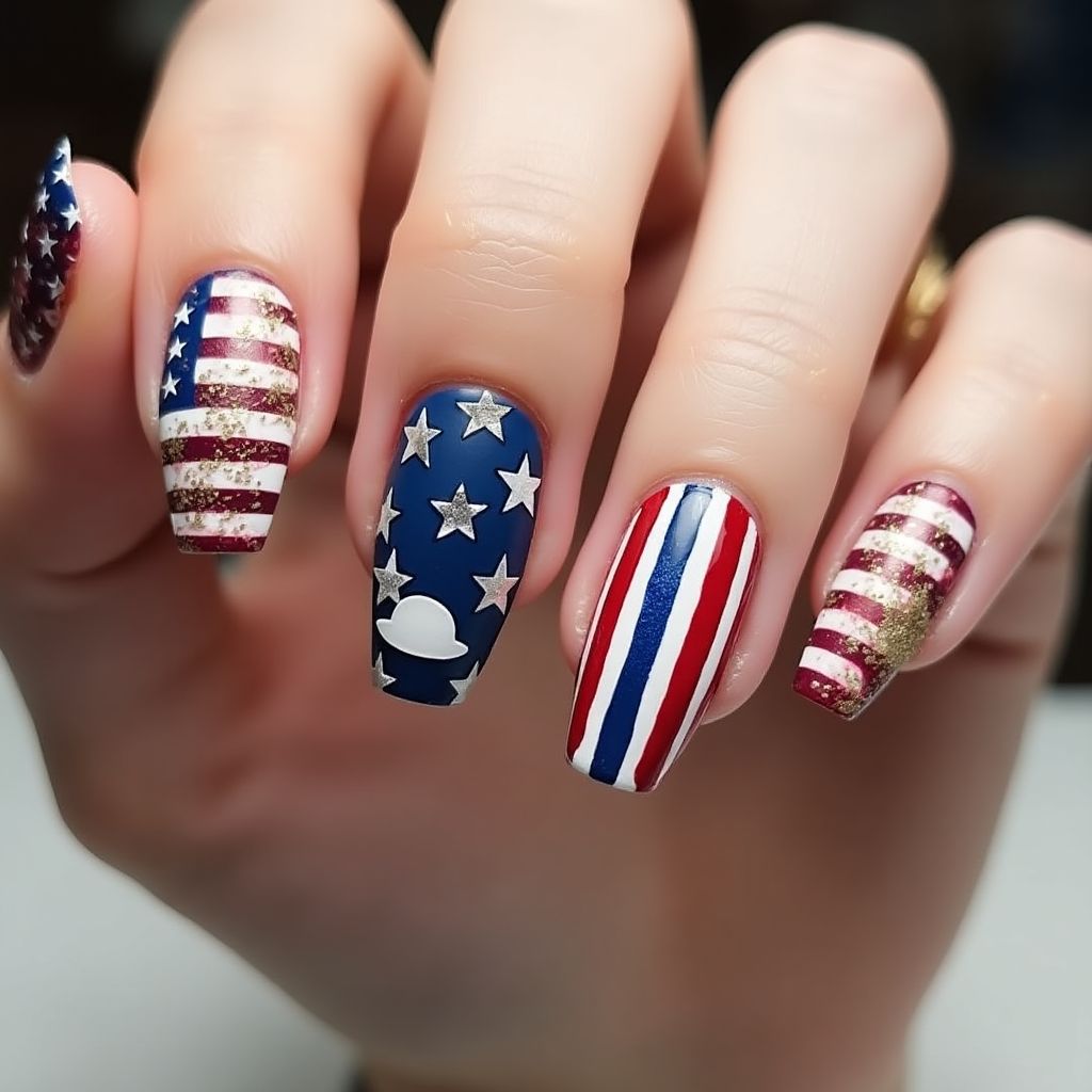 Labor Day Coffin Nail Design
