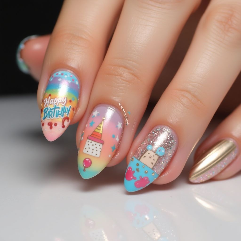 Birthday Almond Nail Design
