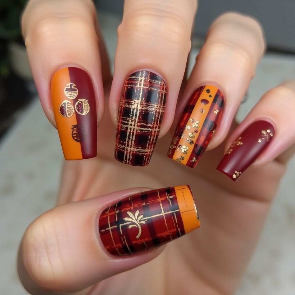 Thanksgiving Coffin Nail Design