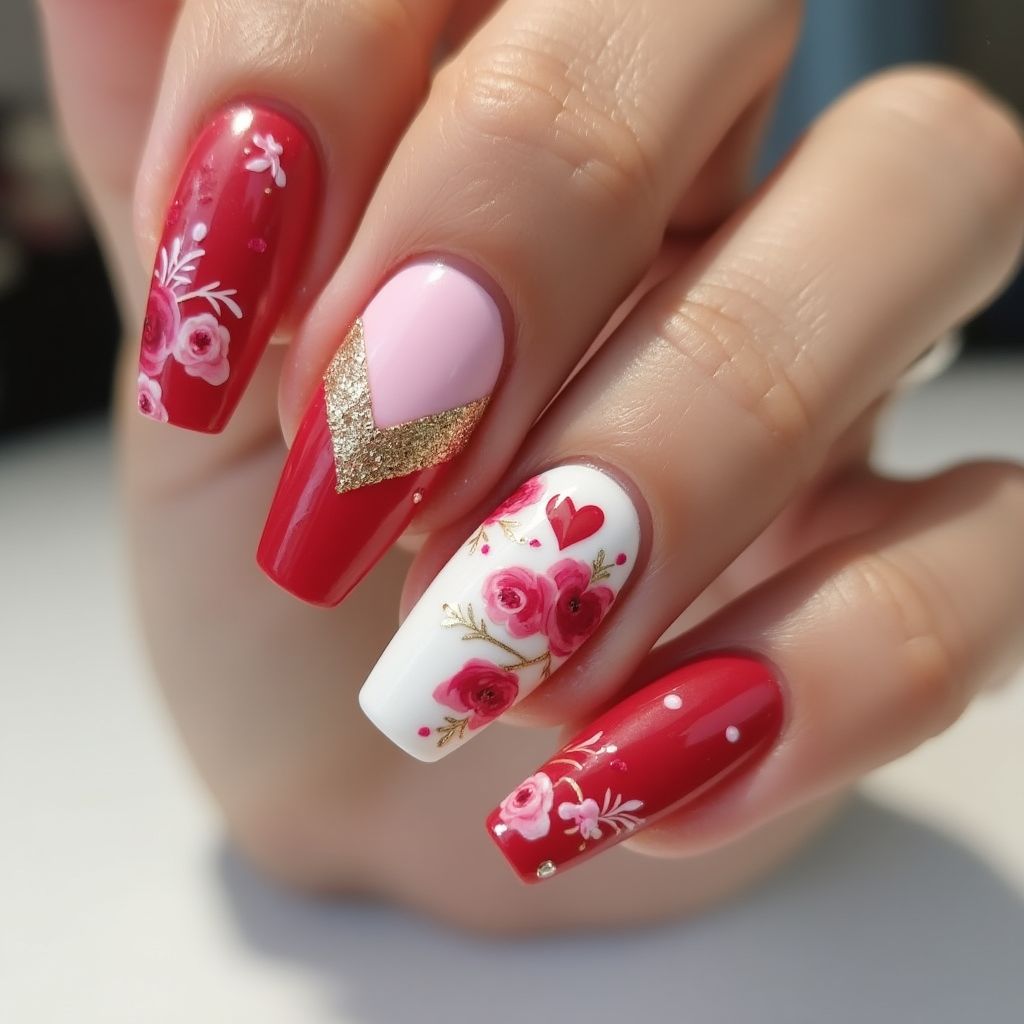 Valentine's Day Coffin Nail Design
