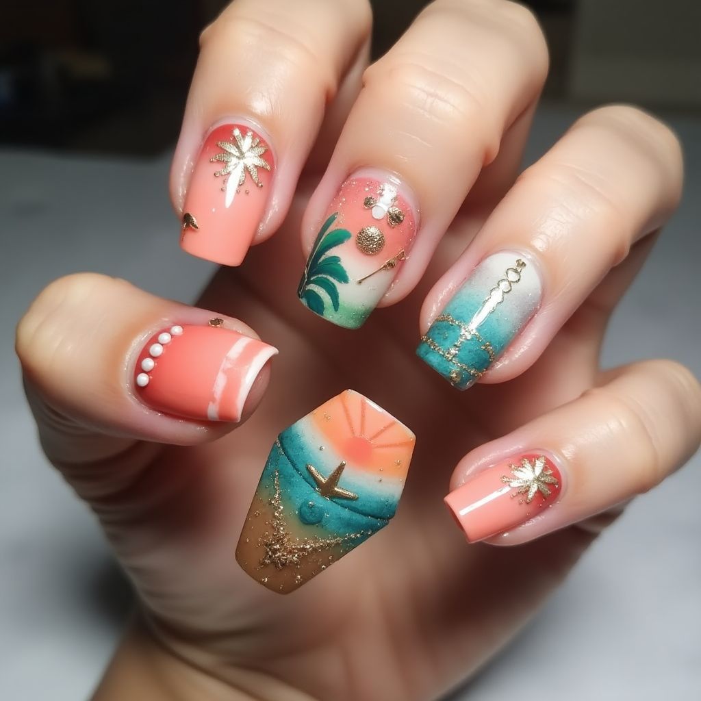 Cruise Coffin Nail Design