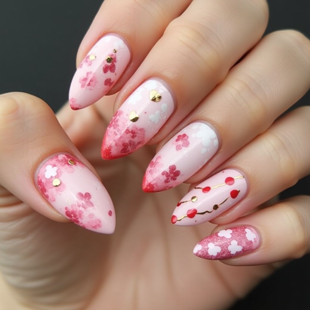 Valentine's Day Almond Nail Design