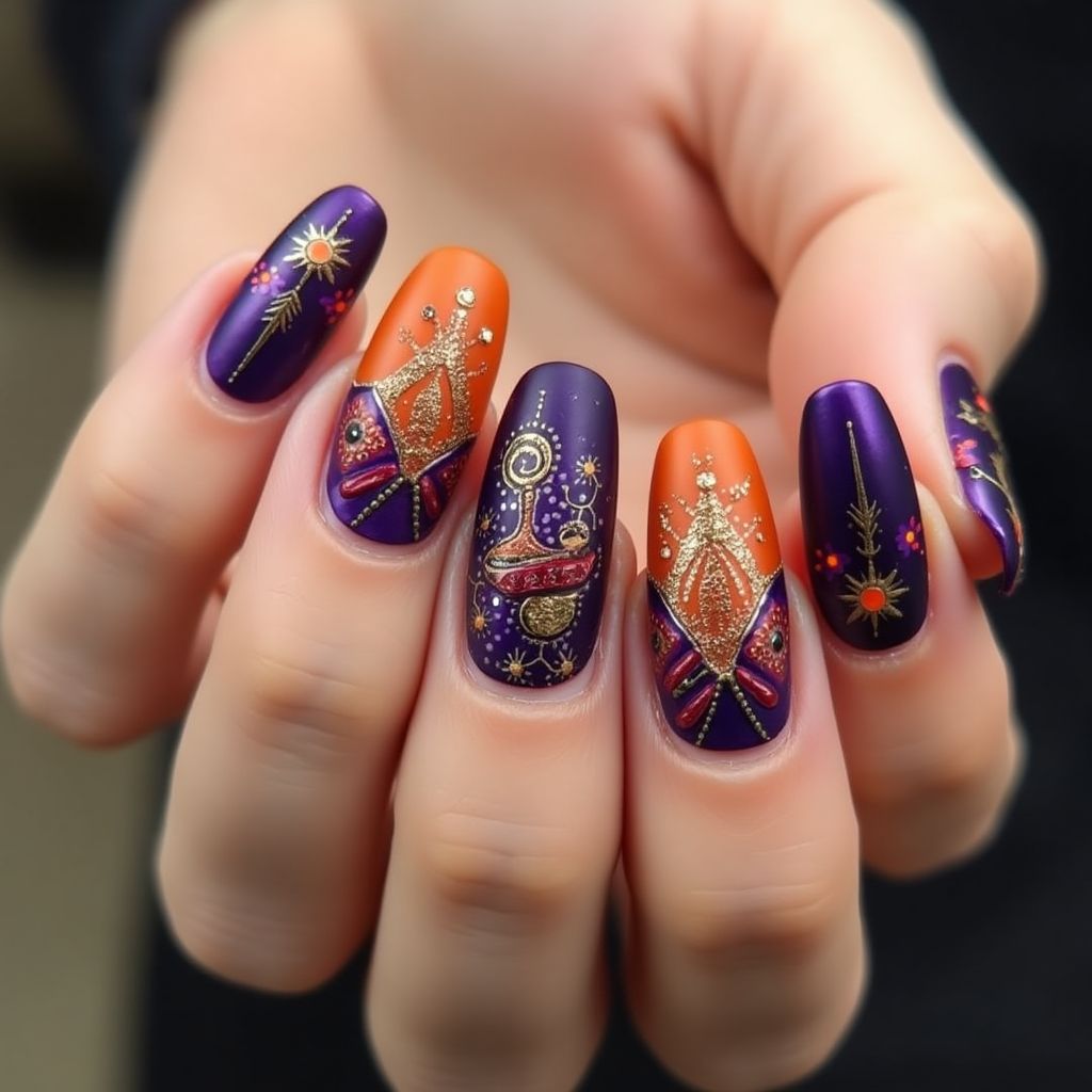 Diwali Coffin Nail Design