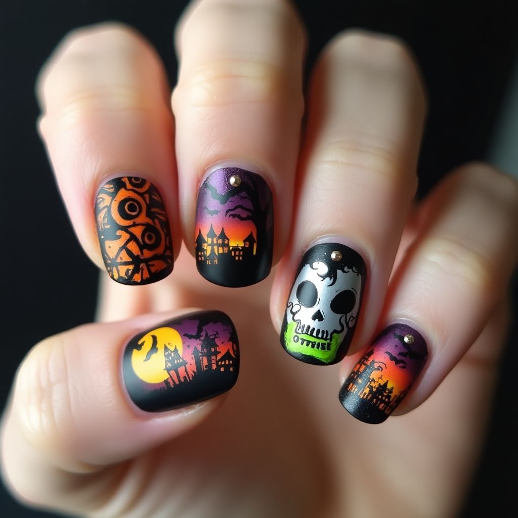 Halloween Round Nail Design