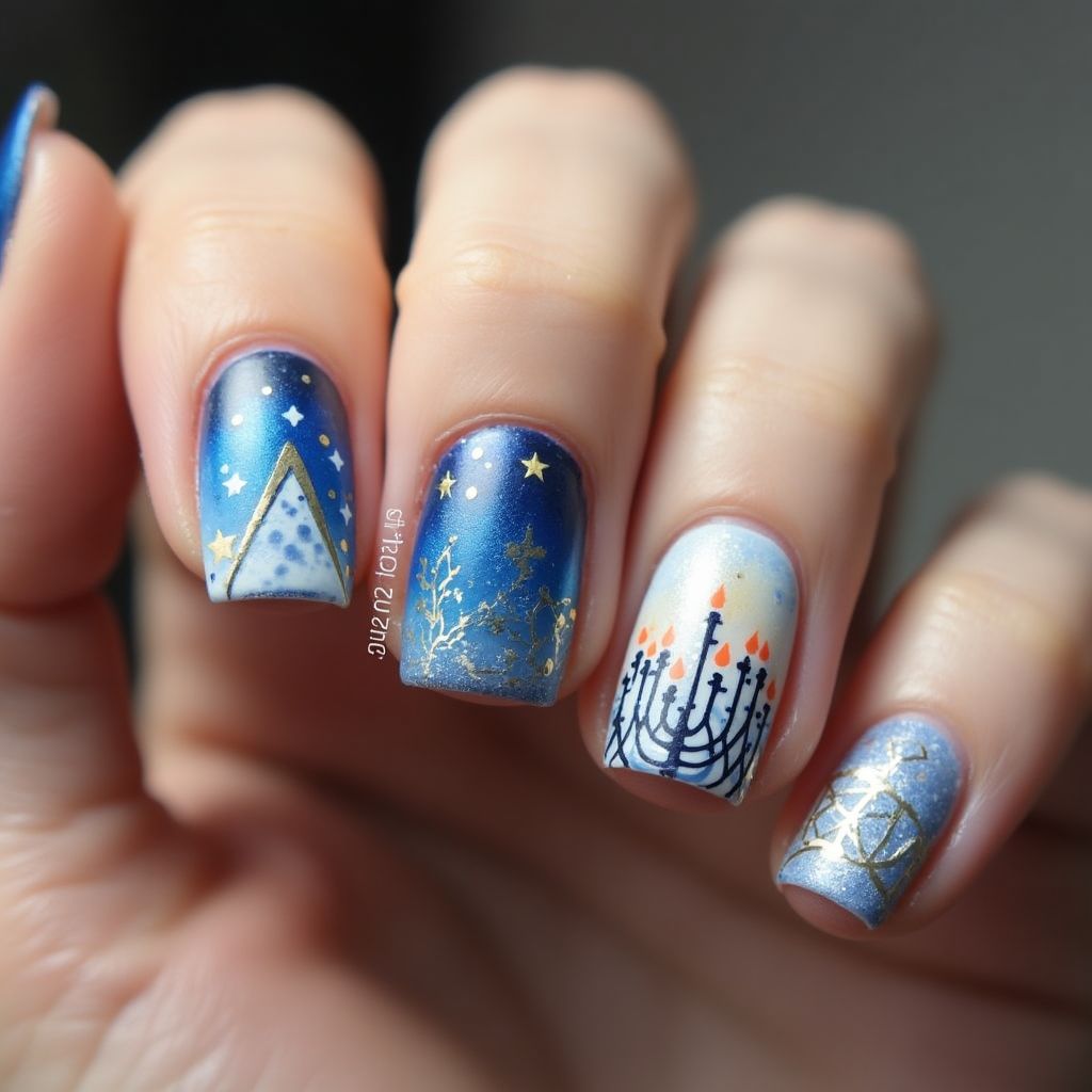 Hanukkah Square Nail Design