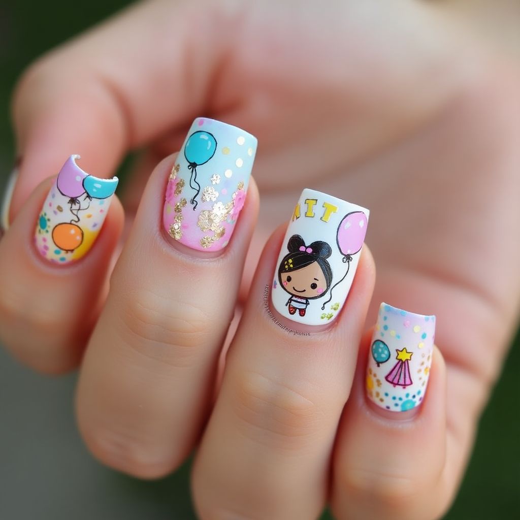 Birthday Square Nail Design