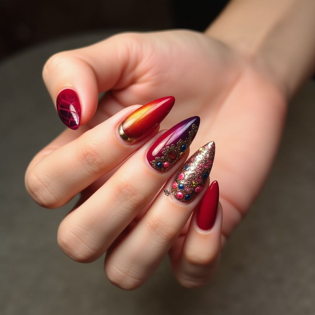 Diwali Stiletto Nail Design