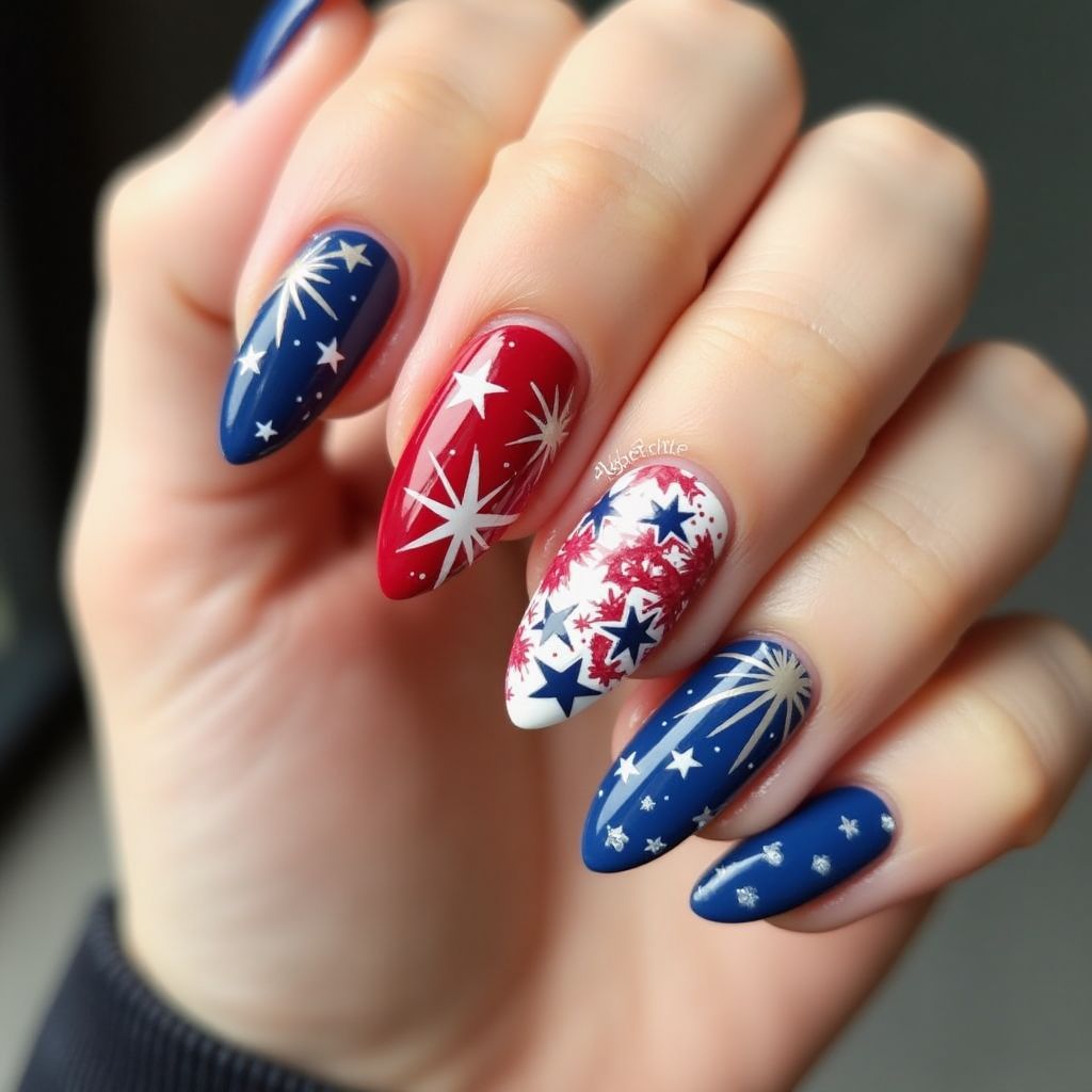 Independence Day Almond Nail Design