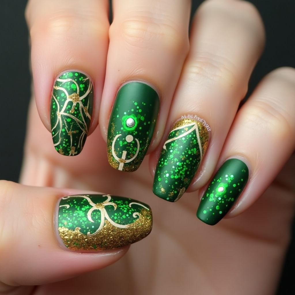St Patrick's Day Coffin Nail Design