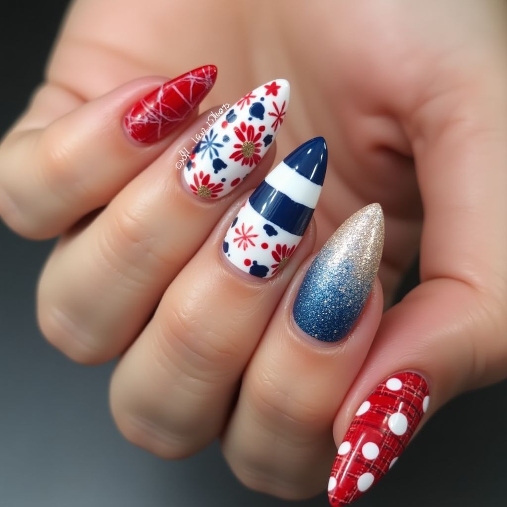 Labor Day Stiletto Nail Design
