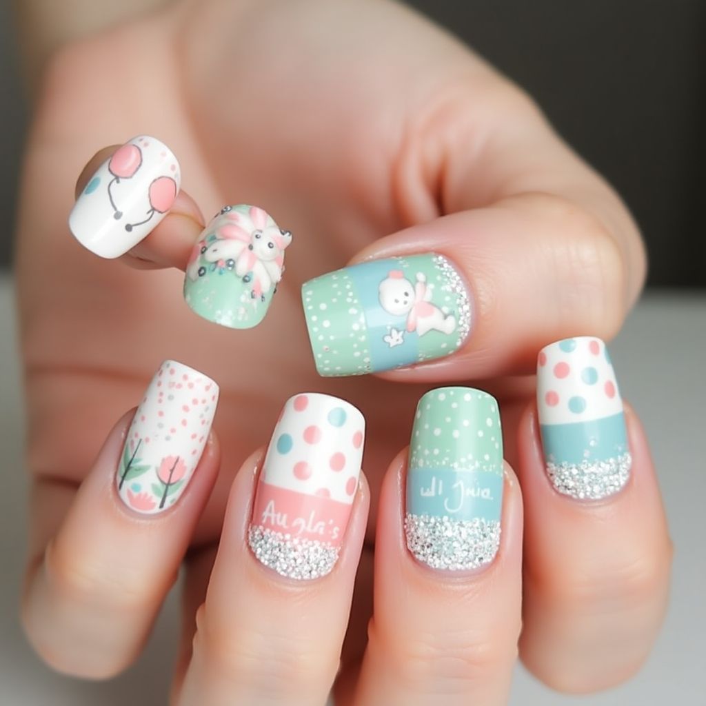 Baby Shower Square Nail Design