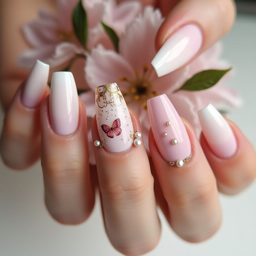 Bridal Shower Stiletto Nail Design
