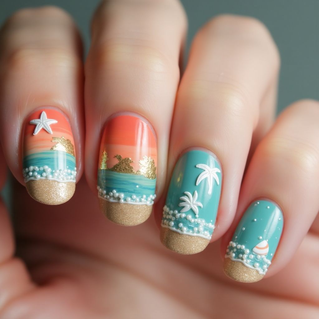 Beach Round Nail Design