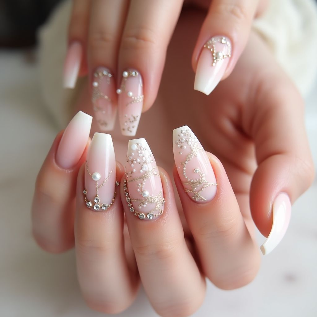 Bridal Shower Coffin Nail Design