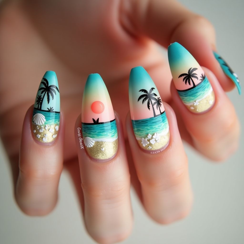 Beach Stiletto Nail Design