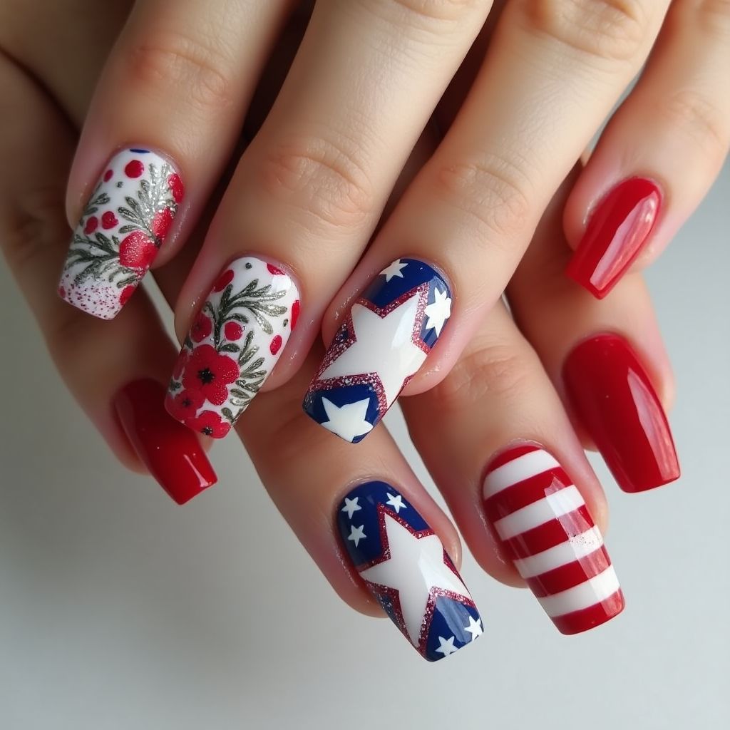 Memorial Day Coffin Nail Design