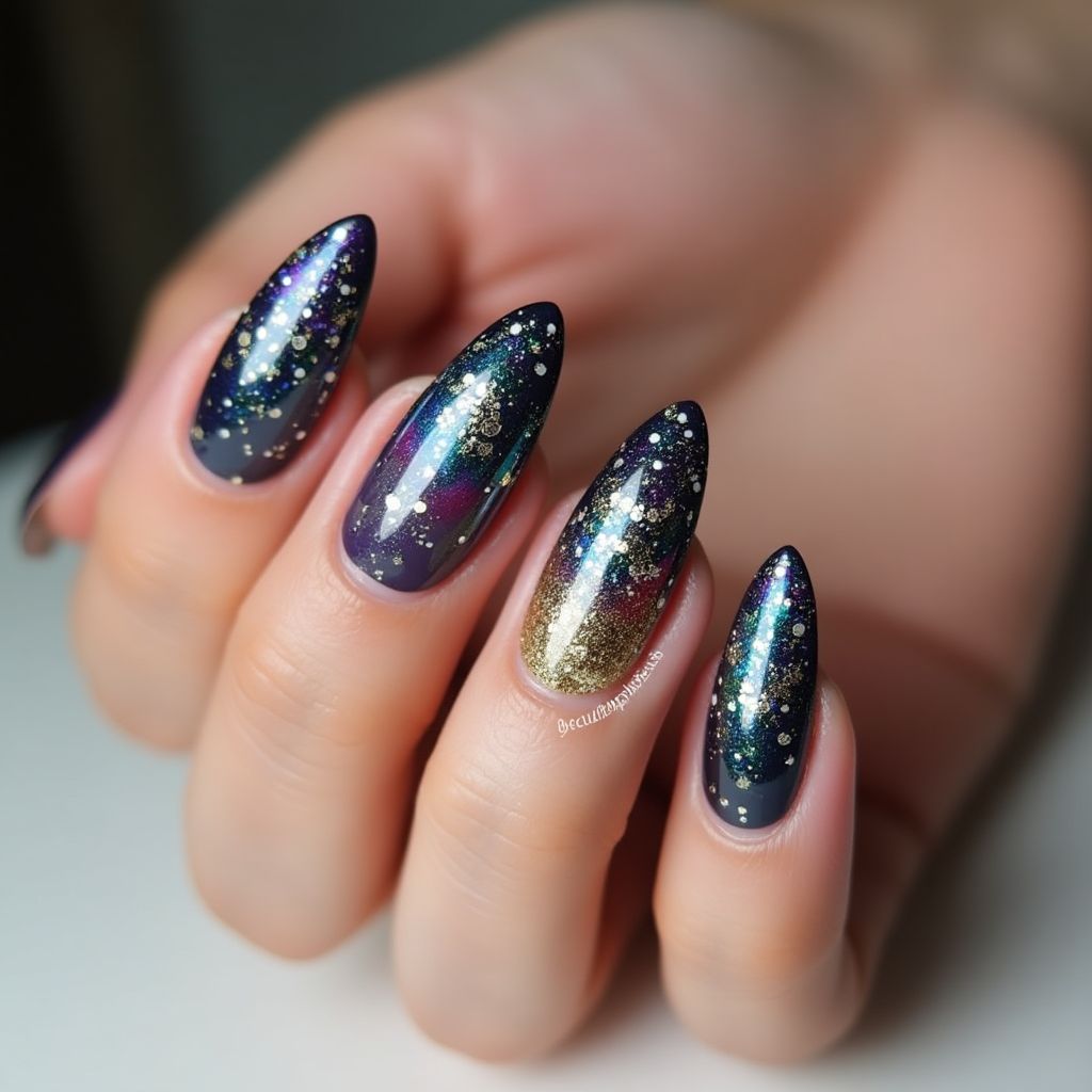 New Year Almond Nail Design