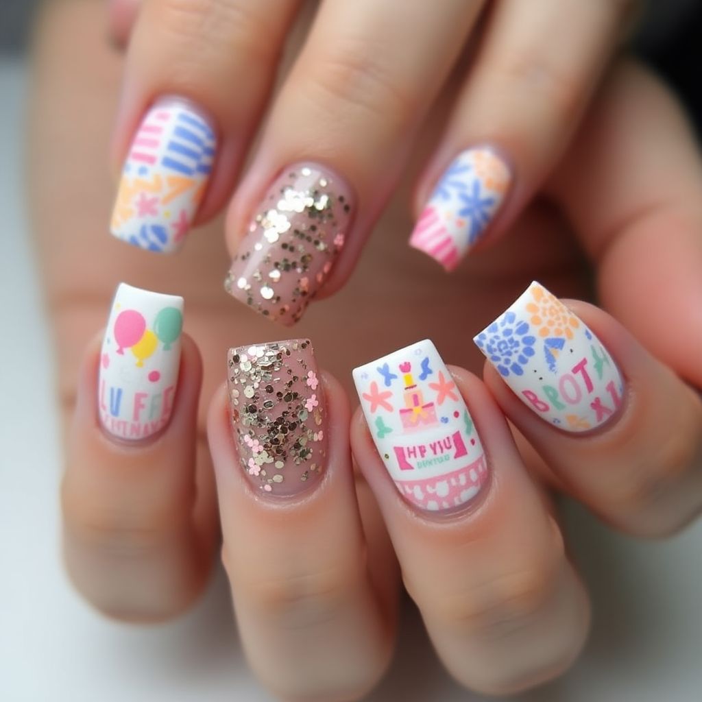 Birthday Square Nail Design