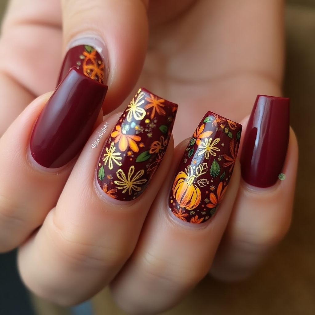Thanksgiving Coffin Nail Design