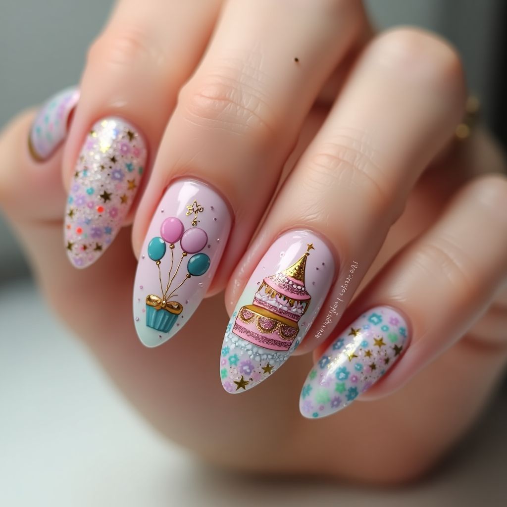 Birthday Almond Nail Design